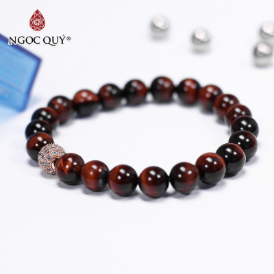 Vòng tay đá mắt hổ nâu đỏ phối charm hợp kim đính đá mệnh hỏa, thổ  - Ngọc Quý Gemstones