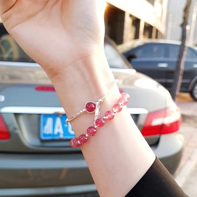 Vòng đôi đá thạch anh dâu phối charm lá bạc mệnh hỏa, thổ - Ngọc Quý Gemstones