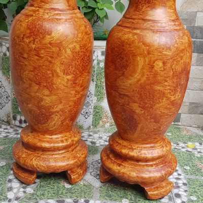 Cặp Bình Gỗ nu gõ hay gõ vẽ nu cao tròn đều đẹp cao 60cm x đk 20cm ý nghĩa bình an , phú quý Anh Chị trưng phòng khách nhà, công ty, bàn thờ thần tài to đẹp ạ