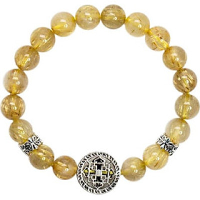 Vòng Tay Thạch Anh Tóc Vàng 8mm Charm Bạc 925 Ngọc Quý Gemstones VT141