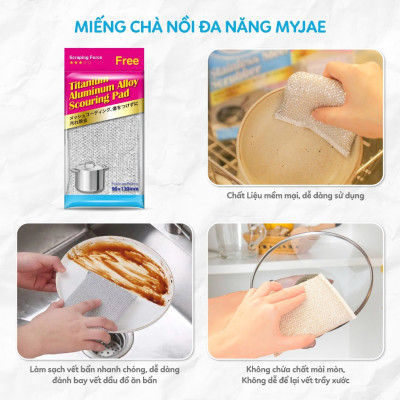 SET 4 Miếng Búi Sắt Cọ Xoong Nồi KÈM Miếng Chà Nồi Đa Năng MyJae