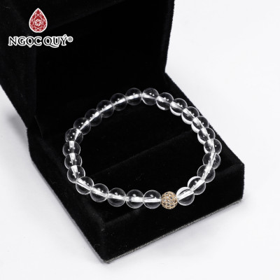 Vòng tay đá thạch anh trắng phối charm hợp kim đính đá size hạt 6mm mệnh thủy, kim - Ngọc Quý Gemstones