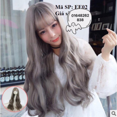 Tóc giả nguyên đầu xám xoăn- tặng lưới chùm tóc- hình thật