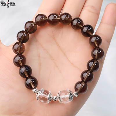 Vòng tay thạch anh khói kết hợp thạch anh trắng10mm mix charm bạc 925 cao cấp