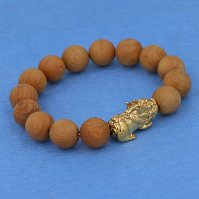 Vòng tay gỗ ngọc am 12 ly - cẩn Tỳ Hưu inox vàng VGGATHV12