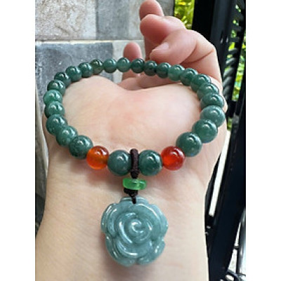 Vòng Tay Chuỗi Nữ Đá Cẩm Thạch Xanh Lam Đậm Tự Nhiên Mix Bông Hồng rất là xinh đẹp size hạt 7mm các chị em nữ mệnh thủy mệnh mộc mệnh và hỏa đeo chuẩn hợp món quà tặng phụ nữ quà sinh nhật đẹp ý nghĩa rẻ đẹp ạ