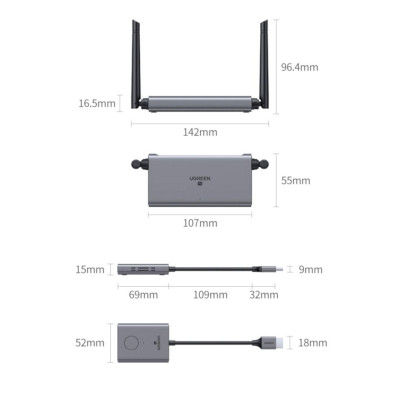 Ugreen UG50633US505TK 50m 1080p 60hz Wireless HDMI + VGA + 3.5mm Audio Extender Transmitter and Receiver with type c power port - HÀNG CHÍNH HÃNG