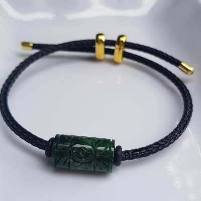 Vòng Đeo tay Mới charm Lu Thống Đồng Tiền Xanh Đậm đẹp Hạt Lu Đồng Tiền Đá cẩm thạch tự nhiên dây đen rút chỉnh theo tay tùy ý Hợp nữ mệnh Thủy mệnh Mộc hợp ạ