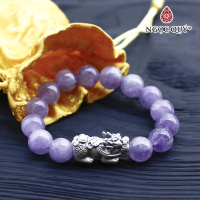 Vòng thạch anh tím ngọc lavender amethyst phối tỳ hưu bạc hạt 12mm mệnh hỏa. thổ - Ngọc Quý Gemstones