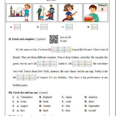 Đề Kiểm Tra Tiếng Anh 4 - Tập 1