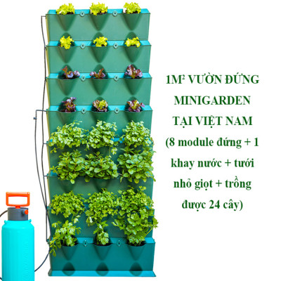 08 Chậu trồng rau thông minh Không thay đất Vertical (Màu Xanh) có tưới nhỏ giọt và bón phân Bán tự động nhập khẩu Bồ Đào Nha ( dành khu vực Không có vòi cấp)