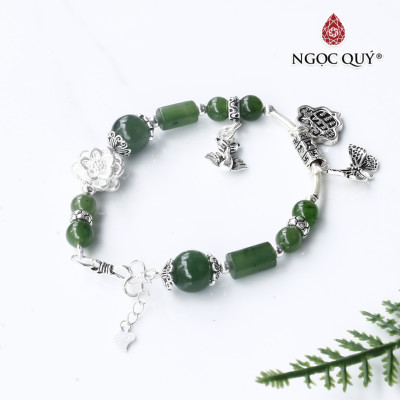 Vòng ngọc bích phối charm bạc mệnh hỏa, thổ - Ngọc Quý Gemstones