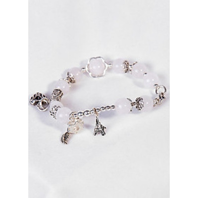 Vòng Tay Đá Thạch Anh Ưu Linh Trắng Phối Charm Trái Tim Bạc Ngọc Quý Gemstones