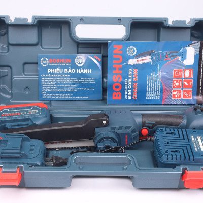 Máy Cưa Xích Dùng Pin BOSHUN - Pin 21v, Lưỡi Cắt Sắc Bén, Không Chổi Than, Chân Pin Phổ Thông, Bảo Hành 6 Tháng BS-CS08