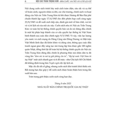 Nội các Trần Trọng Kim - Bản chất, vai trò và vị trí lịch sử ( Xuất bản lần thứ tư, có chỉnh sửa, bổ sung)
