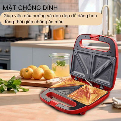 Máy nướng ép bánh SOKANY công suất lớn 750W tích hợp 2 mặt chống dính teflon giúp bánh chín nhanh chóng vô cùng tiện ích - HÀNG CHÍNH HÃNG