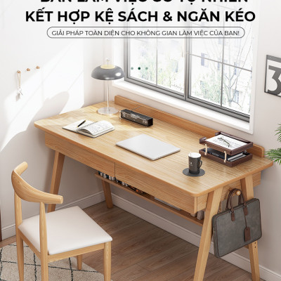 Bàn làm việc, bàn học thiết kế đa năng kèm ngăn kéo và kệ để đồ chất liệu gỗ MDF thương hiệu IGA - GP376