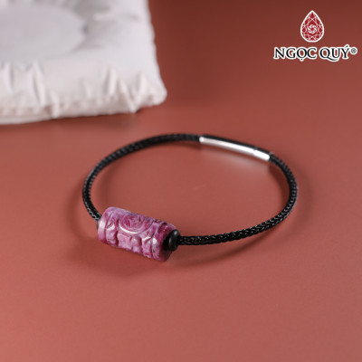 Vòng tay dây thép đồng điếu khắc kim tiền đá ruby nam phi 16x9mm, dây thép 15cm mệnh hỏa, thổ - Ngọc Quý Gemstones