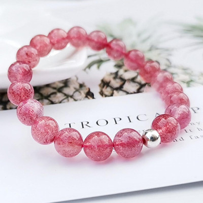 Vòng đôi đá thạch anh dâu phối charm lá bạc mệnh hỏa, thổ - Ngọc Quý Gemstones