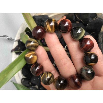 Vòng đeo Tay Nam ĐÁ MẮT HỔ MIX ĐẸP THIÊN NHIÊN 16mm ĐÚNG CUNG SANH NAM TẤT CẢ CÁC MỆNH ĐEO ĐẸP TAY ạ