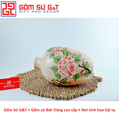 Lọ hoa dáng đèn lồng miệng nhỏ vẽ chim hoa phù dung Gốm Sứ G&T