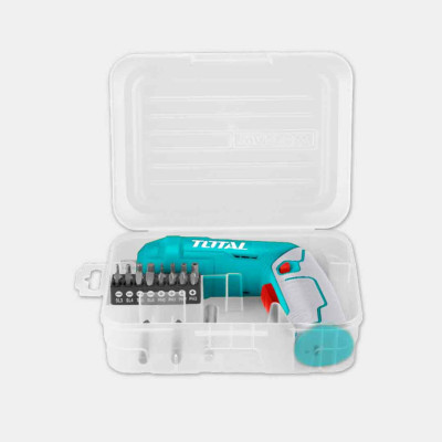 Bộ máy bắt vít dùng pin 4V kèm 20 chi tiết vít TOTAL TSDLI0442 - Có hộp, sạc Type C, vặn vít, siết vít, pin dung lượng cao, có đèn LED, có đảo chiều