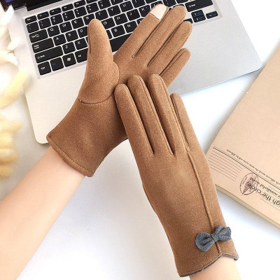 Găng tay nữ cảm ứng lót nỉ ấm áp họa tiết nơ nhỏ xinh