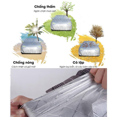 Bạt trùm phủ ô tô xe hơi 3 lớp tráng nhôm cao cấp chống xước chống nắng mưa chống bụi bẩn bảo vệ xe 4 chỗ 5 chỗ 7