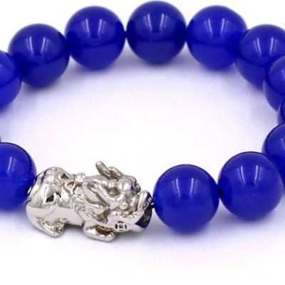 Chuỗi đeo tay thạch anh xanh dương 12 ly - cẩn Tỳ Hưu inox VTAXDTHT12 - hợp mệnh Mộc, mệnh Thủy