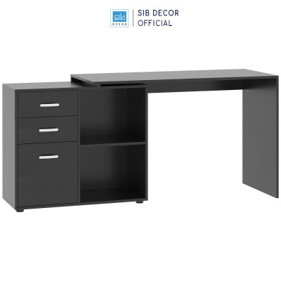 Bàn Làm Việc Kết Hợp Tủ Gỗ 3 Ngăn Kéo Hiện Đại Màu Trắng Đen Thương Hiệu SIB Decor BLV106/107