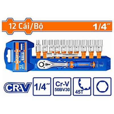 [CHÍNH HÃNG] Bộ 12 chi tiết tay vặn đầu tuýp 1/4" WST4212 WADFOW
