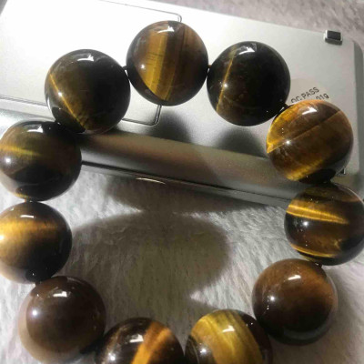 VÒNG HẠT TO 20mm ĐÁ TỰ NHIÊN MẮT HỔ VÀNG NÂU NAM Mạng THỔ KIM