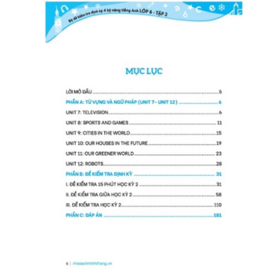 Sách - GLOBAL SUCCESS - Bộ đề kiểm tra định kỳ 4 kỹ năng tiếng anh lớp 6 tập 2 (có đáp án)