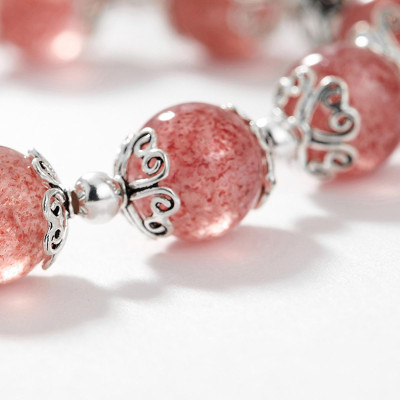 Vòng 2 line đá thạch anh dâu phối charm bạc mệnh hỏa, thổ - Ngọc Quý Gemstones