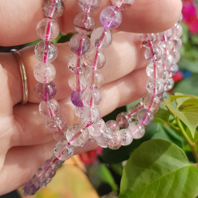 ️Vòng tay phong thủy đá super seven tự nhiên sịn đẹp kiểu quấn tay 3 vòng Màu tím trắng bóng đẹp sang Vòng chuỗi hạt 6mm nữ đeo rất là xinh đẹp ạ    