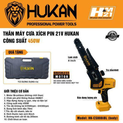 THÂN MÁY CƯA XÍCH PIN 8INCH BODY HK-CS008IBL HUKAN - HÀNG CHÍNH HÃNG