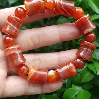 Vòng tay đá mã não đỏ kiểu Vòng hạt thống 14mm hạt tròn nhỏ Nam Nữ mệnh hoả mệnh thổ đeo ạ