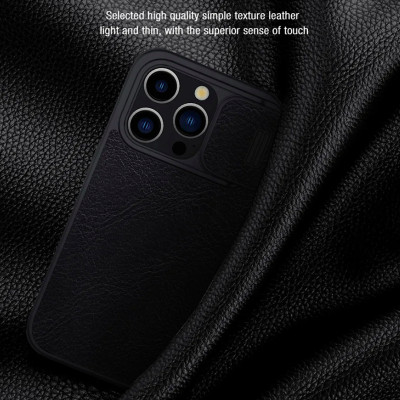 Bao da dành cho iPhone 15 Pro Max, 15 Pro hàng chính hãng Nillkin QIN có nắp trượt bảo vệ camera - Hàng nhập khẩu
