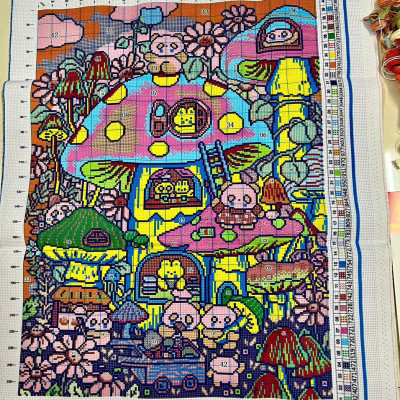 Tranh thêu kín Gấu trúc dễ thương LJ064, kích thước 55x75 cm, 11ct thêu kín 3 sợi