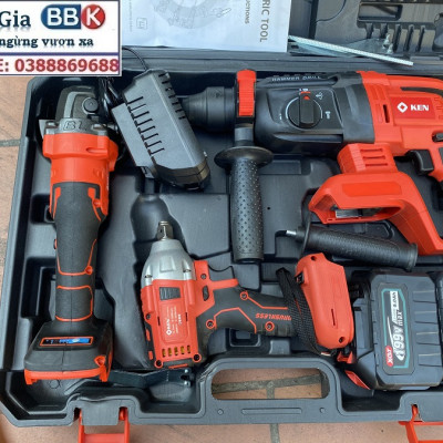 Bộ Combo 3 Trong 1 Gồm Máy Siết Bulong, Máy Mài Cầm Tay Và Máy Khoan Đục Bê Tông Dùng Pin 199V, 2 Pin 15 Cell (Bảo Hành 1 Năm)