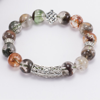 Vòng Thạch Anh Ưu Linh Đa Sắc Phối Charm Kết Đồng Tâm Bạc (12mm) Ngọc Quý Gemstones