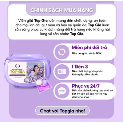 Viên giặt xả quần áo thơm lâu TopGia 3in1, hương hoa hồng và lavender, giặt sạch, tiết kiệm