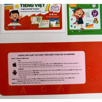 Tập đánh vần tiếng Việt theo sơ đồ tư duy phiên bản mới nhất 4.0 - Quét mã QR code nghe đọc và kể chuyện (Tặng kèm bộ thẻ học 42 thẻ chữ cái và chữ ghép)
