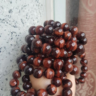 Vòng đá mắt hổ tự nhiên Đỏ Nâu Bóng Đẹp  nam mệnh Hỏa, Mệnh Thổ  size 16mm