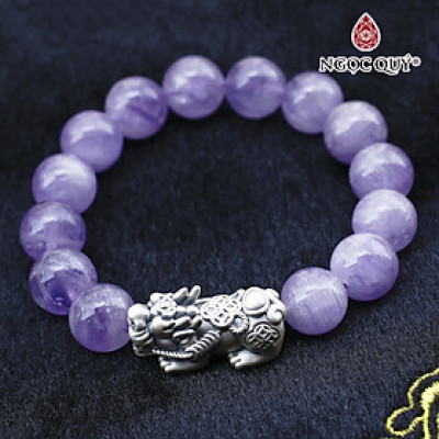 Vòng thạch anh tím ngọc lavender amethyst phối tỳ hưu bạc hạt 12mm mệnh hỏa. thổ - Ngọc Quý Gemstones