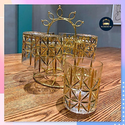 Set 6 Cốc Thuỷ Tinh Vẽ Vàng  Sang Trọng Tinh Tế 