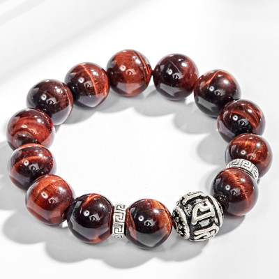 Vòng tay đá thạch anh mắt hổ phối charm lục tự bạc (14mm) Ngọc Quý Gemstones