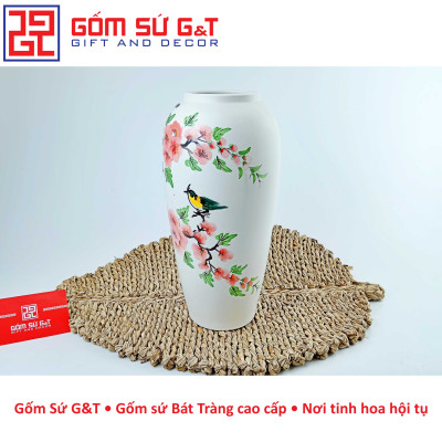 Lọ hoa dáng bom vẽ chim đào Gốm Sứ G&T