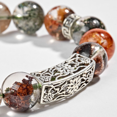 Vòng Thạch Anh Ưu Linh Đa Sắc Phối Charm Kết Đồng Tâm Bạc (12mm) Ngọc Quý Gemstones