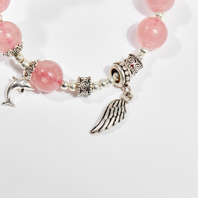 Vòng tay phong thủy đá thạch anh hồng charm cánh 10mm mệnh hỏa , thổ - Ngọc Quý Gemstones